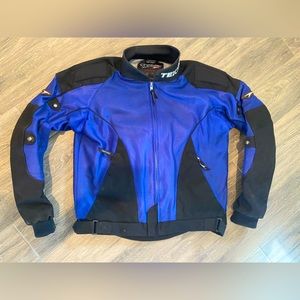Teknic Motorcycle Jacket Mens 42 Padded Armor Riding  Blue Black Motocross